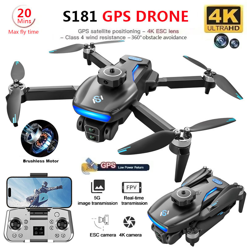 Drone Rc Team City - S181 Drone mainan kamera ganda 4K,
